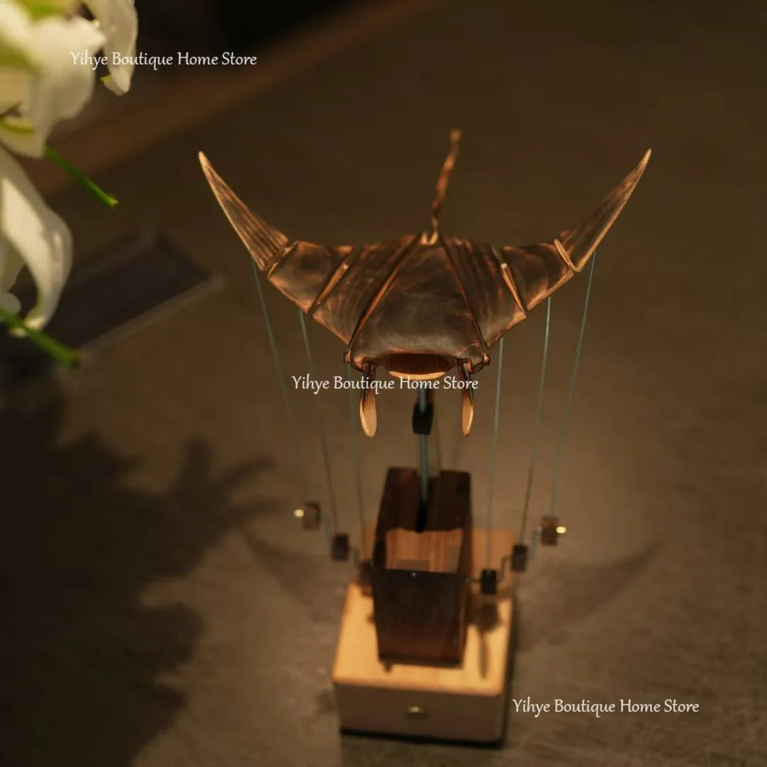 Hand-carved Flying Manta Ray. Unique Wooden Desktop Ornament for Home/Office Decoration & Gifting