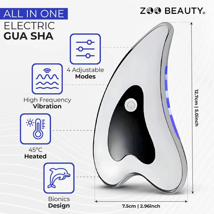 Gua sha facial massager. Four-mode facial sculpting tool with heat therapy, red and blue light therapy.