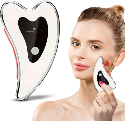 Gua sha facial massager. Four-mode facial sculpting tool with heat therapy, red and blue light therapy.