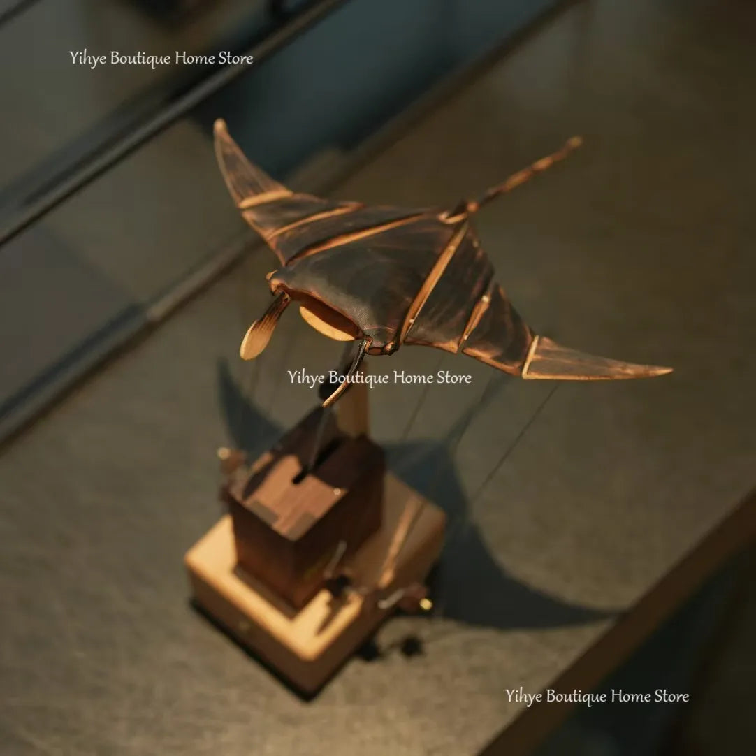 Hand-carved Flying Manta Ray. Unique Wooden Desktop Ornament for Home/Office Decoration & Gifting