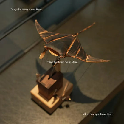 Hand-carved Flying Manta Ray. Unique Wooden Desktop Ornament for Home/Office Decoration & Gifting