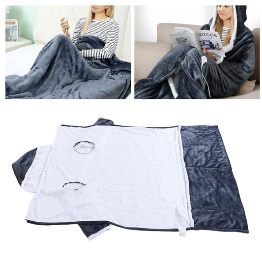 Electric Wearable Blanket with Sleeves Hood and Foot Pocket